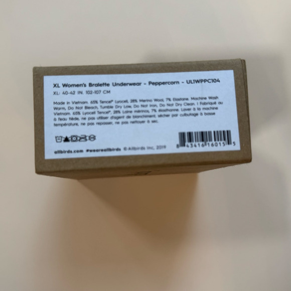 New in Box Allbirds Trino Bralette in Color Peppercorn Size XL - Picture 2 of 10